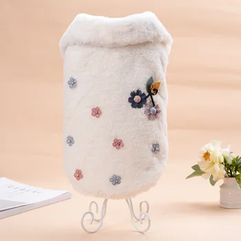 

Autumn and winter festival peach flower plush cotton coat Teddy pet dog coat Japanese and Korean cute style cat sleeveless jacke