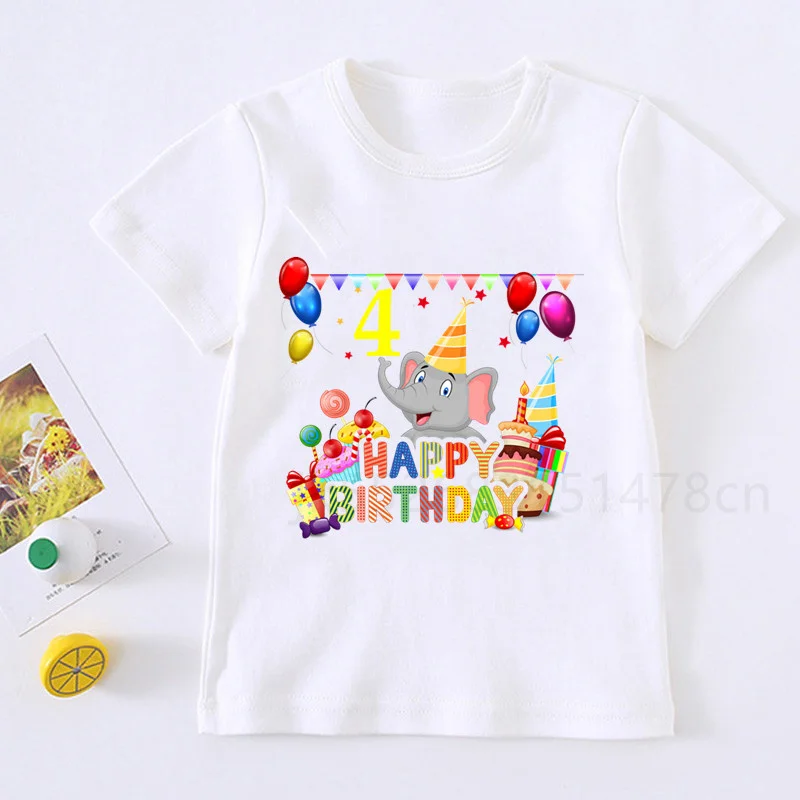 

Kids Happy Birthday Elephant Number 1-10 Print T Shirt Animal Children Birthday Party Boy T-shirts Boy&Girl Funny Gift Tshirt