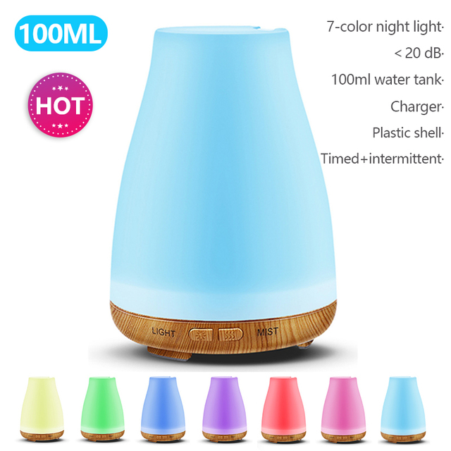 Air Humidifier Electric Aroma Diffuser Mist Wood Grain Oil Aromatherapy Mini Have 7 LED Light 2 Mist Mode For Home Office