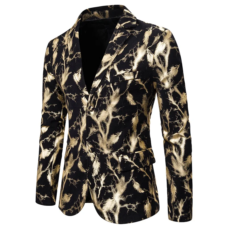 Мужской костюм slim fit модный принт Золотое Тиснение костюм платье представление пальто