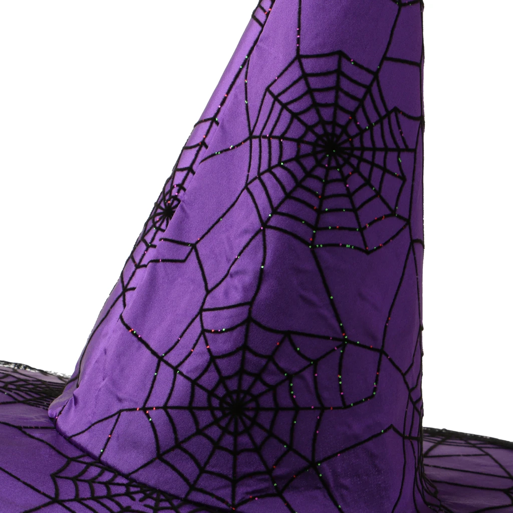 Women Girls Halloween Peaked Cap Veil Spiderweb Purple Satin Witch Hat Party Costume Accessory Women Girls Halloween Peaked Cap Veil Spiderweb Purple Satin Witch Hat Party Costume Accessory