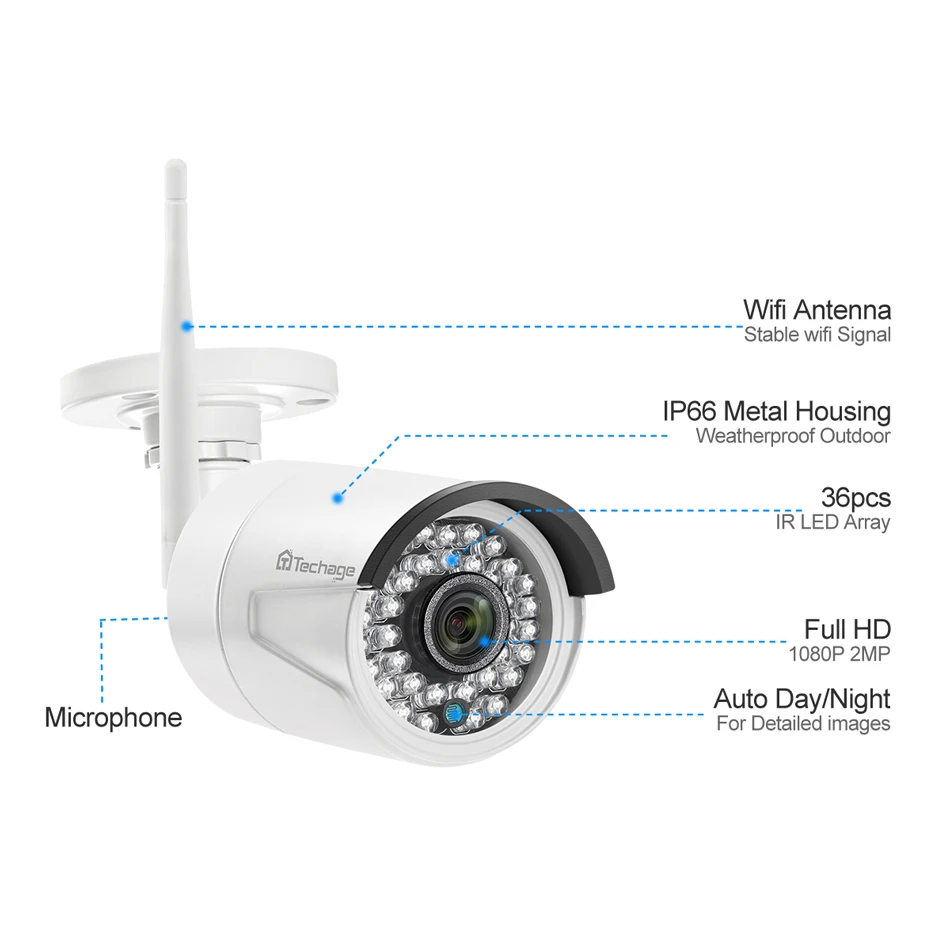  Techage 8CH Audio Sound Wireless CCTV Security System 1080P 2MP Wifi NVR Waterproof Camera P2P Vide