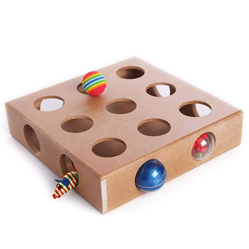 

Interactive Cat Toy Puzzle Box, Wooden Peek Play Toy Box, Hide & Seek Cat Mice Toy & Puzzle Feeder Adorable Cat Toys