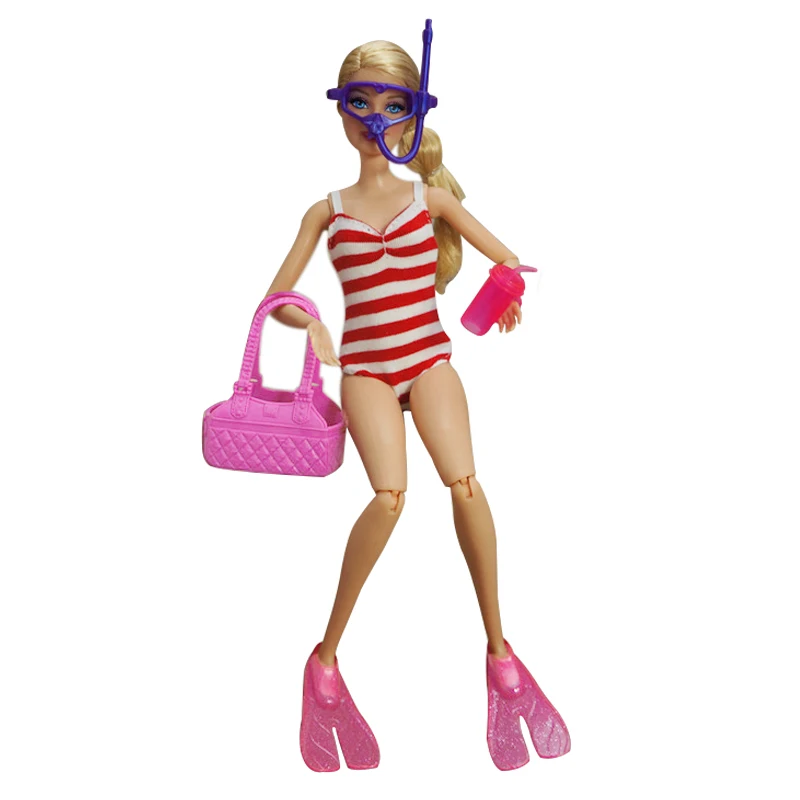 1/6 BJD Doll Clothes Fashion Pink Swimming Outfits For Barbie Clothes Set Bikini Respirator