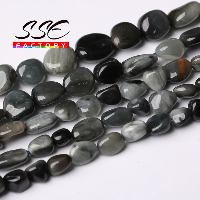 

8-10mm Natural Irregular Gem Hawk Eye Stone Beads Round Loose Spacer Bead For Jewelry Making Diy Bracelet Accessories 15"Strand