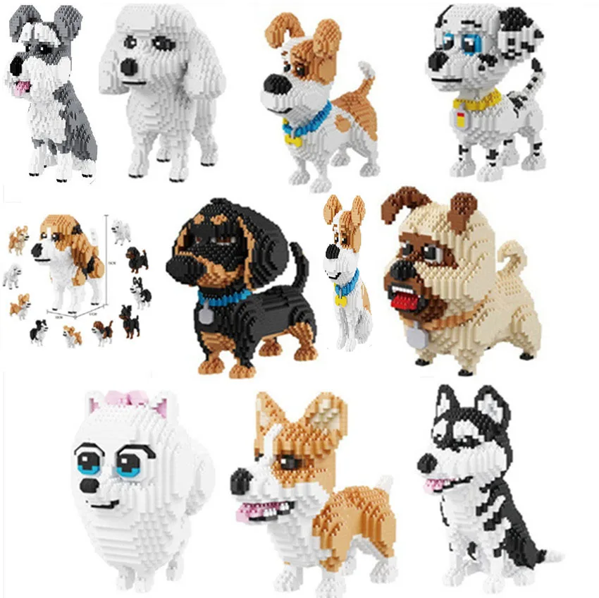 

Cartoon Dog Mini Diamond Building balody Block Poodle Dachshund Corgi Husky Pug Model Brick Toy For Kids