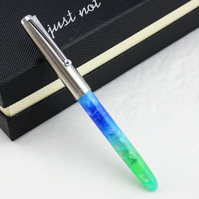 JINHAO 51A целлулоидная акриловая авторучка стальная крышка дополнительный тонкий наконечник 0,38 мм флуоресцентная зеленая подарочная коробка