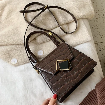 

Stone pattern PU Leather Crossbody Bags For Women 2020 New Mini Shoulder Messenger Bag With Metal Handle Lady Travel Totes