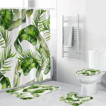 

Tropical Rainforest Plant Palm Leaf Monstera Cactus Shower Curtain Bathroom Curtain Frabic Waterproof Mildewproof Polyester