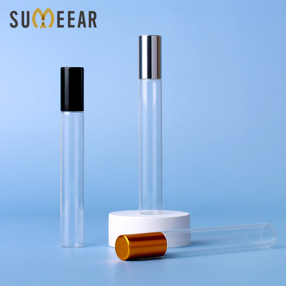 100 Pcs/lot 10ml Glass Perfume Roll on Bottle with Stainless Steel Ball Essential Oil Bottle