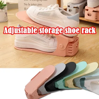 

1pcs Adjustable Shoe Racks Organizer Footwear Holder Slot Space Saving Closet Closet Stand double-layer Storage Storage Rack box
