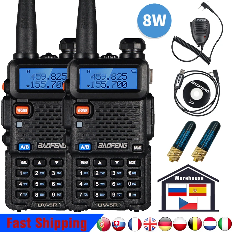 

Original 8 Watts Baofeng UV 5R Walkie Talkie 10KM Hunting Ham Radio 128CH Dual Band VHF UHF Fast Deliver From Spain Russia uv5r