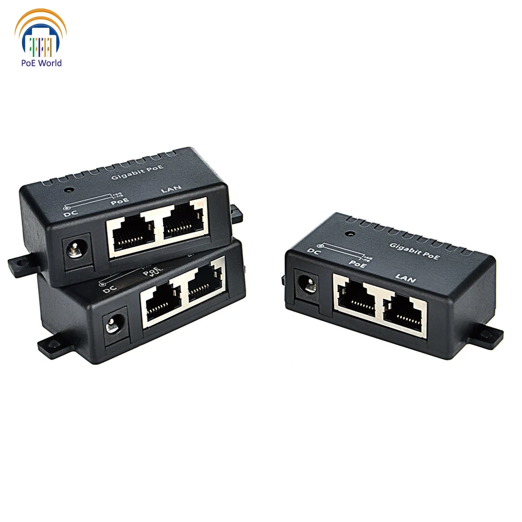 Gigabit Passive PoE Injector/Splitter Wall Mount Network Patch Panel with  2.1mm x 5.5mm DC connector 12-56V Input For IP Camera