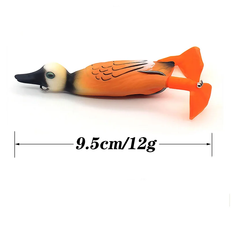 1Pcs Double Propeller Flipper Duck Fishing Lures Ducking Frog Soft Bait 9.5cm 11.2g 3D Eyes Artificial Swimbait Day Bass Tackle