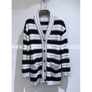 

Cardigan women's autumn winter loose striped long-sleeved knitted jacket Terry fabric striped oversized knitted cardigan