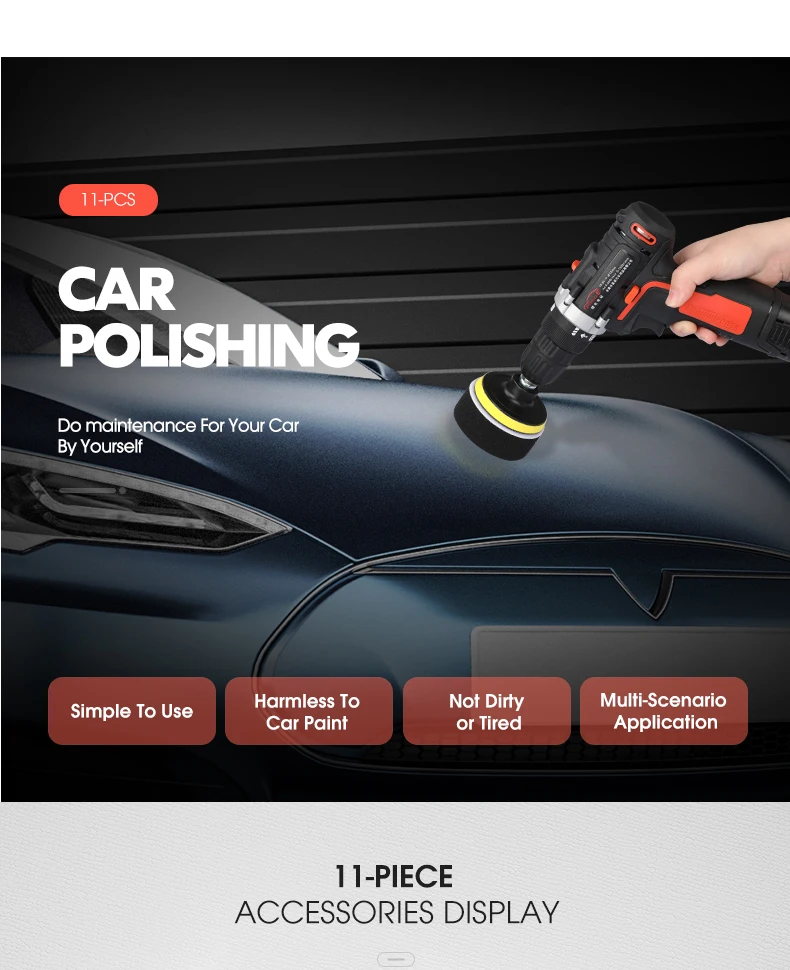 3inch Car Polishing Disc 11Pcs/Set Self-Adhesive   Buffing Waxing Sponge Wool Wheel Polishing Pad For Car Polisher Drill Adapter