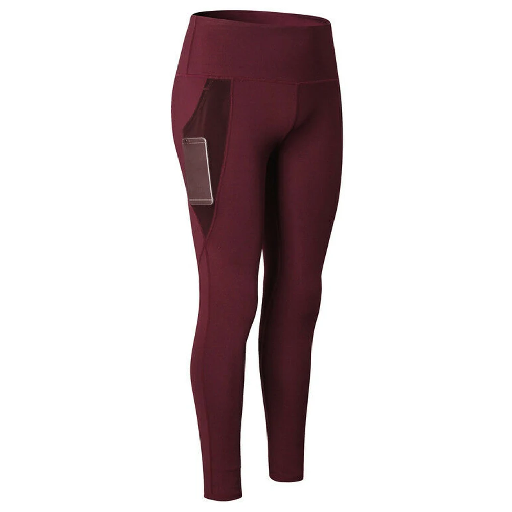 wine red Женские спортивные длинные штаны для фитнеса с высокой талией тренировочные трико с карманом XRQ88 - Цвет: wine red