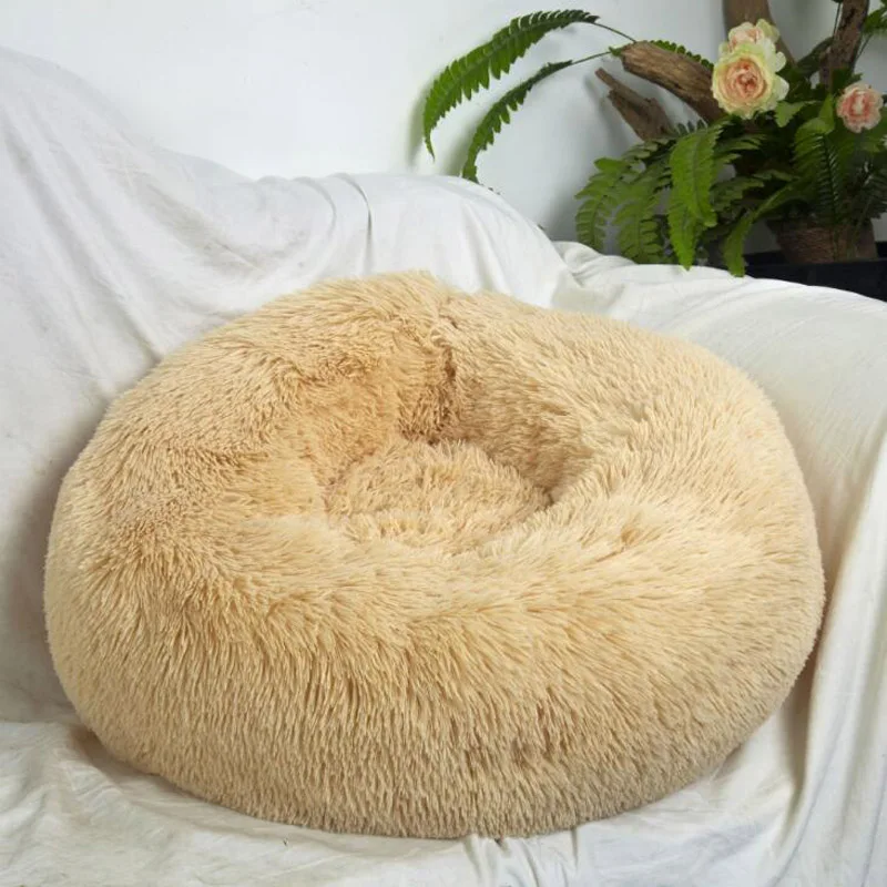 Round Cat bed Long Plush Pet Dog Bed For Dogs Super Soft Cat Winter Warm Sleeping