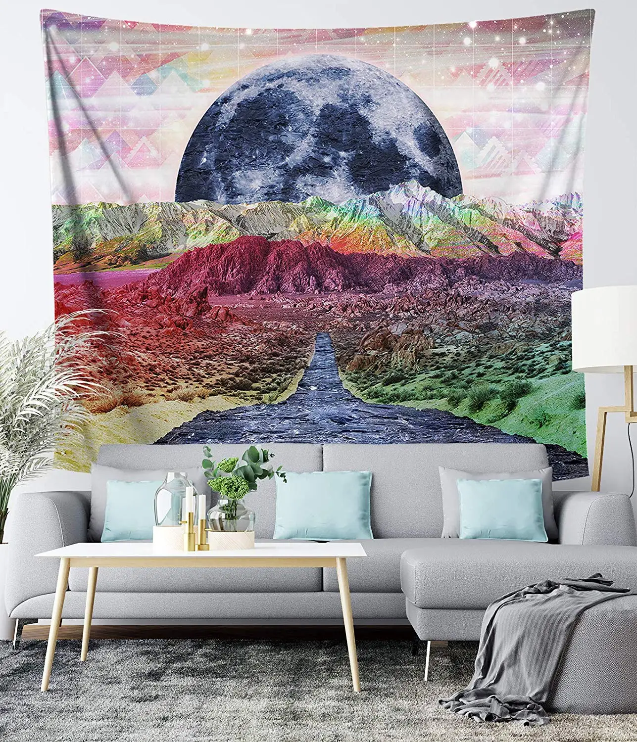 

Psychedelic Moon Tapestry Stellar Path Design Colorful Wall Decor