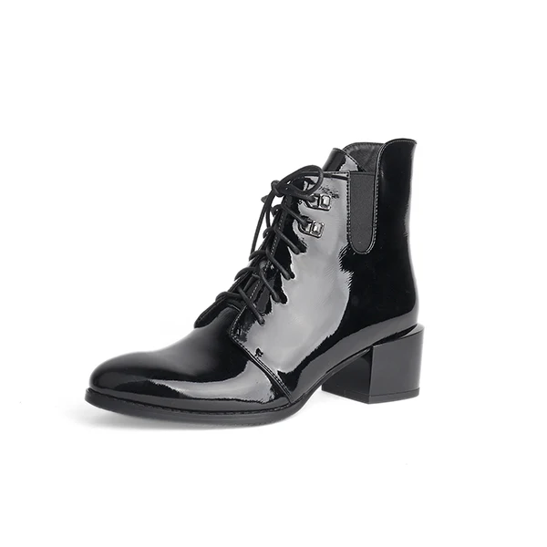 SOPHITINA/Черные Теплые ботильоны женская обувь из высококачественной лакированной кожи на среднем каблуке со шнуровкой и круглым носком Новинка; Лидер продаж; ботинки; SC593 - Цвет: Black