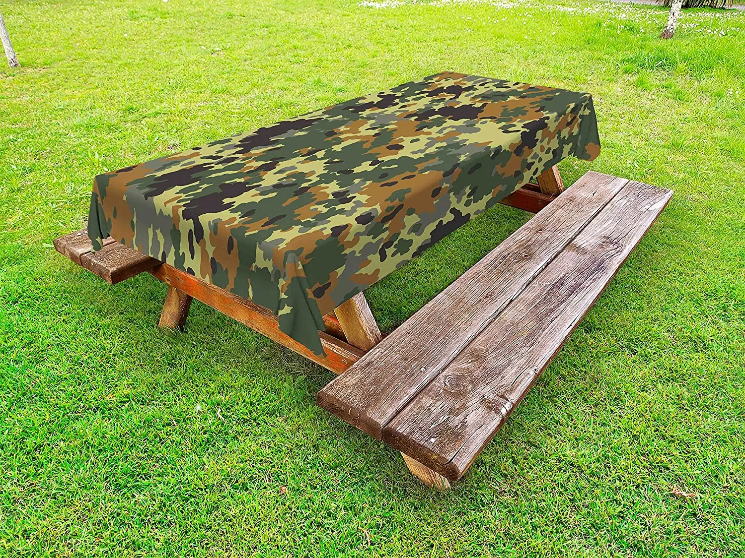 

Uniqued Camo Outdoor Tablecloth, Classical Germany Camouflage Pattern Forest Jungle Colors Design Green Brown
