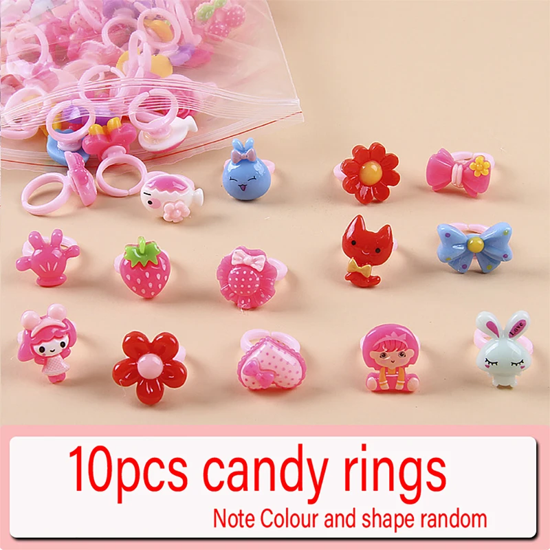 10pcs/lot Children's Cartoon Candy Animal Bow Shape Ring Set Mix Girl Jewellery Rings Kid Toy Gift