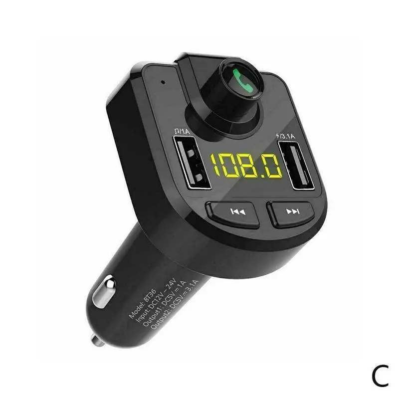 Bluetooth Handsfree автомобильное зарядное устройство беспроводной fm-передатчик быстрое USB зарядное устройство светодиодный цифровой вольтметр TF карта U диск AUX плеер - Название цвета: C