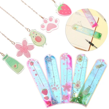 

1Pc Cute Quicksand Ruler Pendant Bookmark Flow Sand Rules Creative Cartoon PVC Measuring Drawing Ruler Student Stationery Tools