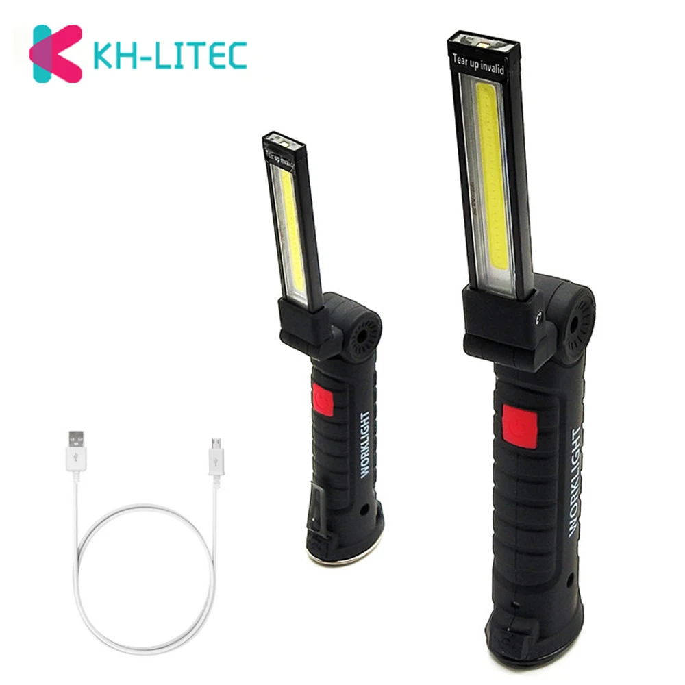 2x LED Work Light COB Inspection Lamp Magnetic Torch USB Rechargeable Car Garage 