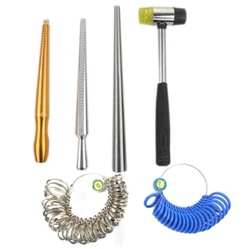 

Jewelry Tools 6Pcs/Set Ring Enlarger Stick Mandrel Handle Hammers Ring Sizer Finger Measuring Stick