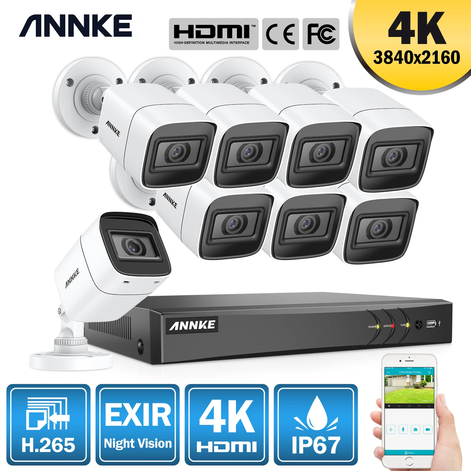 ANNKE 4K Ultra HD 8CH видео система безопасности 8MP 5in1 H.265 DVR с 4X 8X Открытый всепогодный CCTV