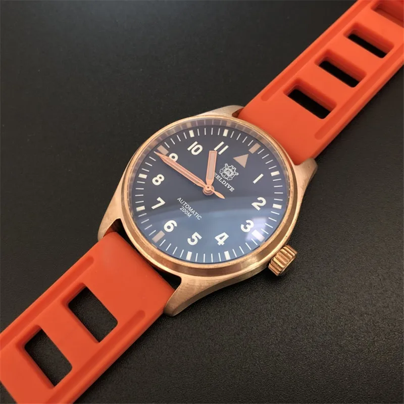 Orange Silicone 1948 часы летчика CUSN8 бронзовое издание 200 м водонепроницаемые часы для дайвинга C3 Супер Светящиеся мужские военные Подводные механические часы - Color: Orange Silicone