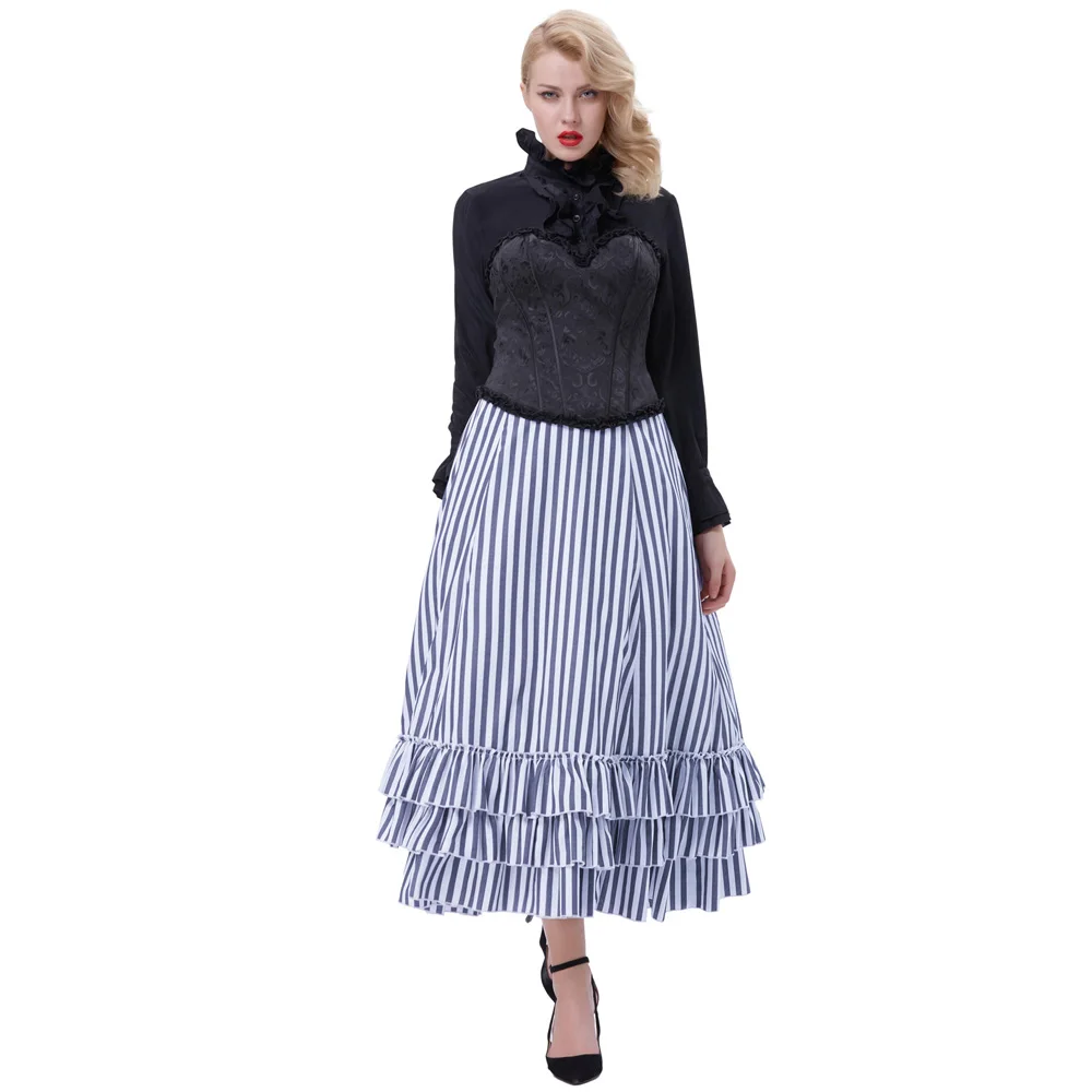 Belle Poque длинные суеты в полоску сексуальные женские юбки костюм-корсет 2018 Ретро Винтаж Для женщин рюшами стимпанк Панк юбка в готическом