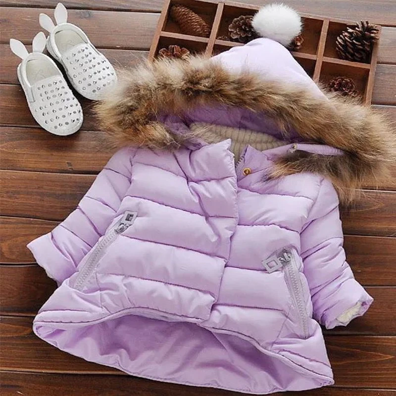 Одежда для девочек зимнее хлопковое пальто пуховик Толстая теплая Outerwear1-6 с капюшоном и меховым воротником качественная одежда для детей от года, лидер продаж
