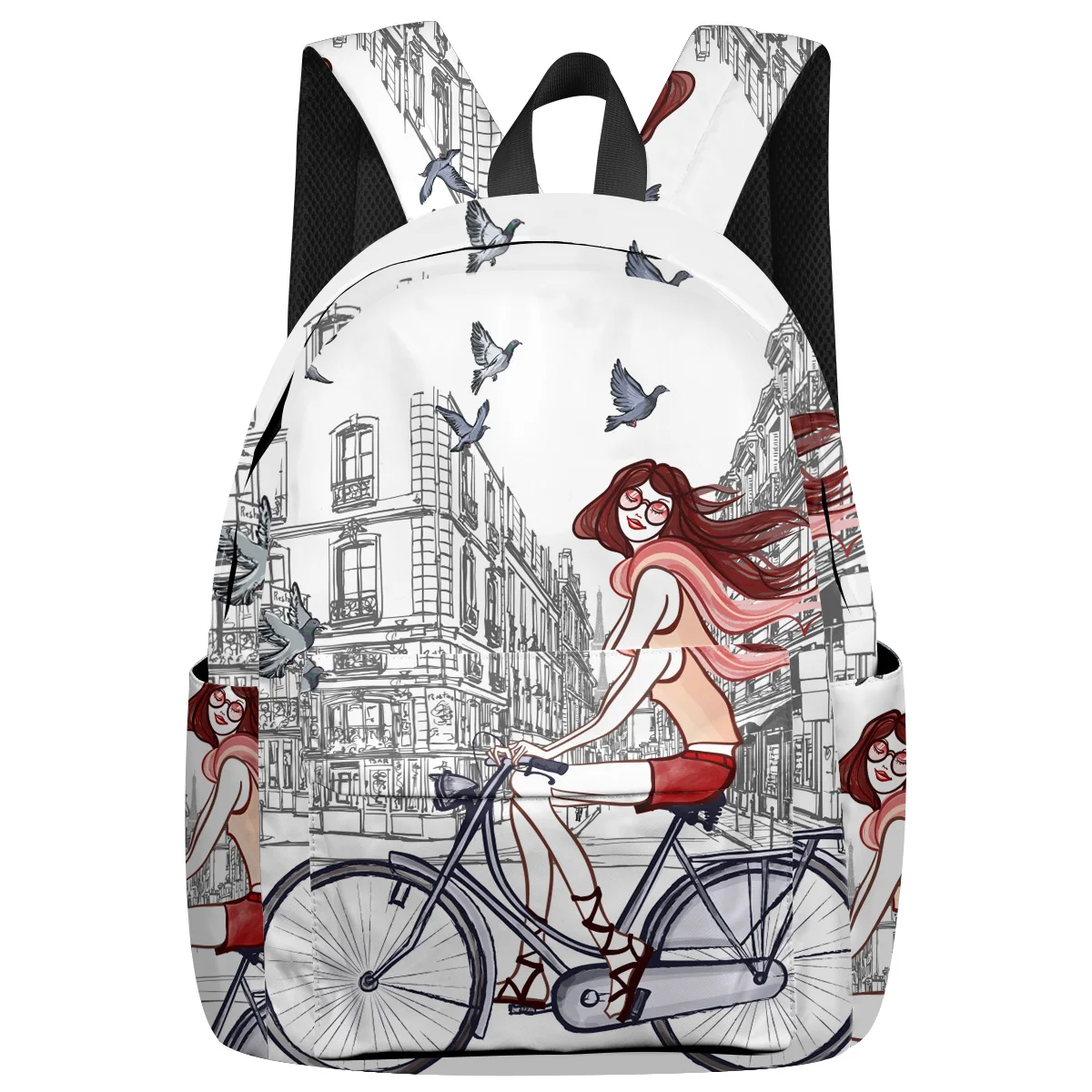 

WHEREISART Girl Ride Bike In Paris Backpacks Soft And Comfortable Laptop Shoulderbag Shoes Compartment Athletic Backpack