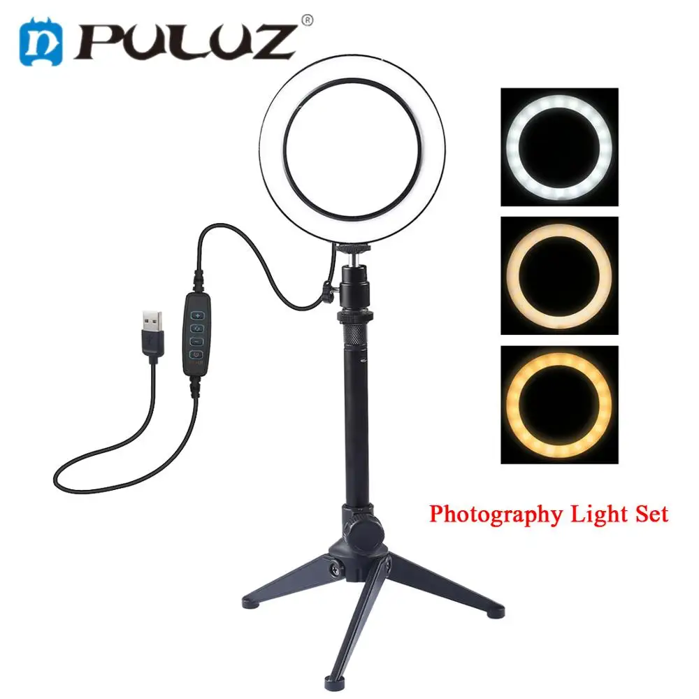 

LED Ring Light Video Photography Selfie Lamp Dimmable with Camera Phone Desktop Tripod for Shooting Makeup Video Live Studio