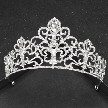 

2020 European Style Zircon Crown Silver Color Rhinestone Headdress Ladies Handmade Bride Wedding Hair Accessories