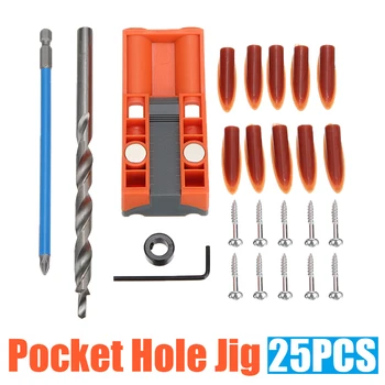 

25pcs/Set Jig R3 Pocket Hole Jig Kit Wood Joinery Step Drill Bit Pocket Locator Positioning Hole Jig 15 Degrees Punch Angle Tool