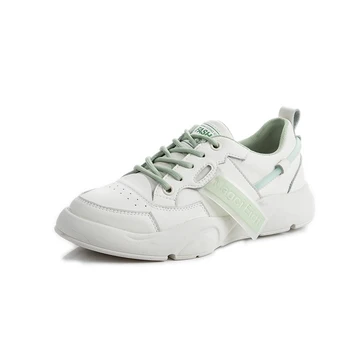 

White Genuine Leather Casual Shoes Woman Fashin Sport Flat Shoes Round Toe Lace Up Women Leisure Shoes Spring Autumn Flats