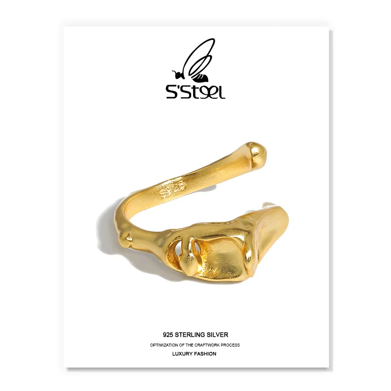 S'STEEL Minimalist Rings Sterling Silver 925 Designer Irregular Gold Trendy Personalized Adjustable Rings For Women Fine Jewelry