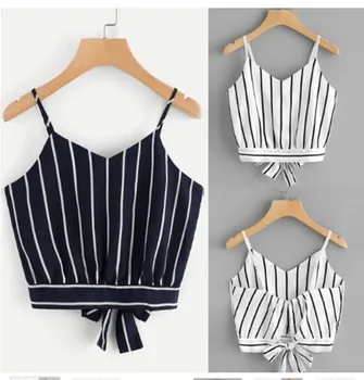 

Strap Top Women Crop Top V Neck Striped Tops for Women 2019 Cotton Blended Blouse Tank Tops Women's Clothing Camis