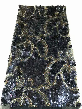 

Latest Design African Organza Lace Fabric High Quality 5 yards French Net Lace fabric With Sequins For Wedding FR1113