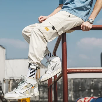 

2020 Summer Hip Hop Joggers Men Black Harem Pants Multi-pocket Ribbons Man Sweatpants Streetwear Casual Mens Pants S-5XL