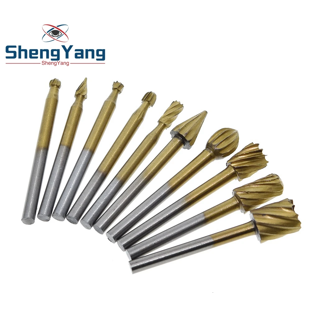 10 Pieces 1/8 HSS Routing Router Drill Bits Set Dremel Carbide Rotary Burrs Tools Wood Stone Metal Root Carving Milling Cutter |