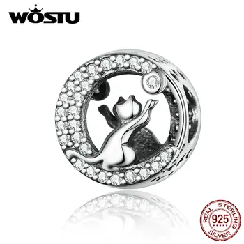 

WOSTU Curious Cat Beads 925 Sterling Silver Animal Charm Fit Original Bracelet Pendant Jewelry Making Beads Accessories CQC1203