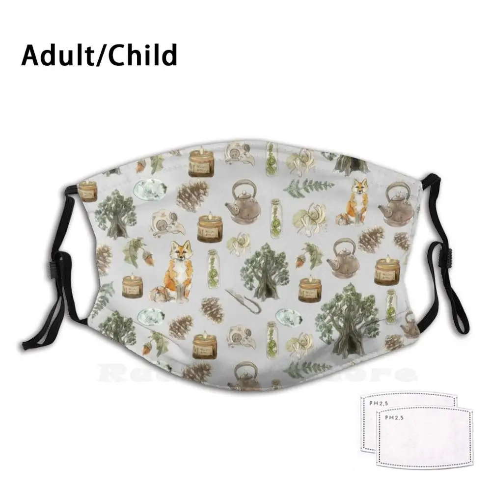 

Forest Witch Aesthetic Pattern - Wrap Around With Grey Background Funny Print Reusable Filter Face Mask Forest Witch Green