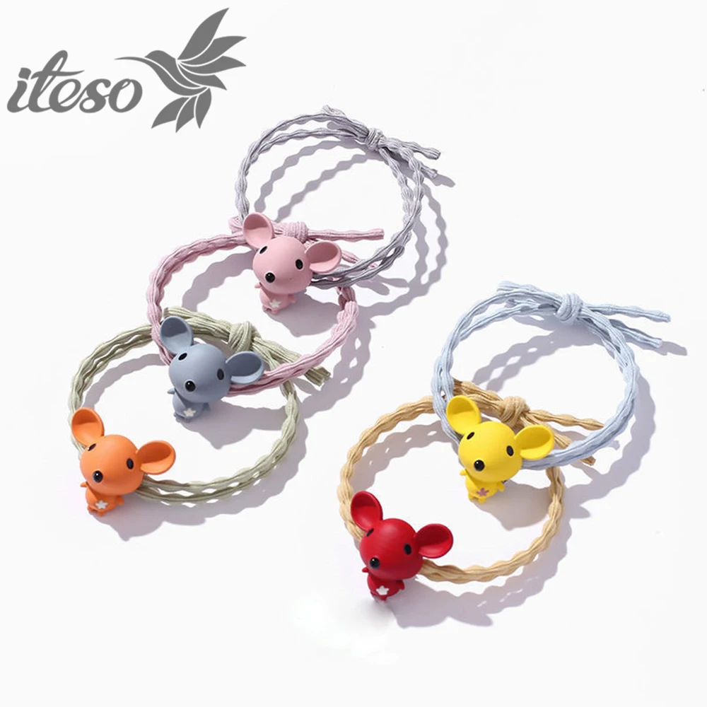 

ITESO 2020 New Cartoon Mouse Elastic Hair Bands Kids Ponytail Holder Scrunchies Hair Tie Rope For Baby Girls Hair Accessories