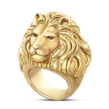Golden Punk Lion Head Ring Men Fashion Vintage Animals Rings For Women Jewelry Wedding Rings Mens Hip Hop Rock Ring Women Female
