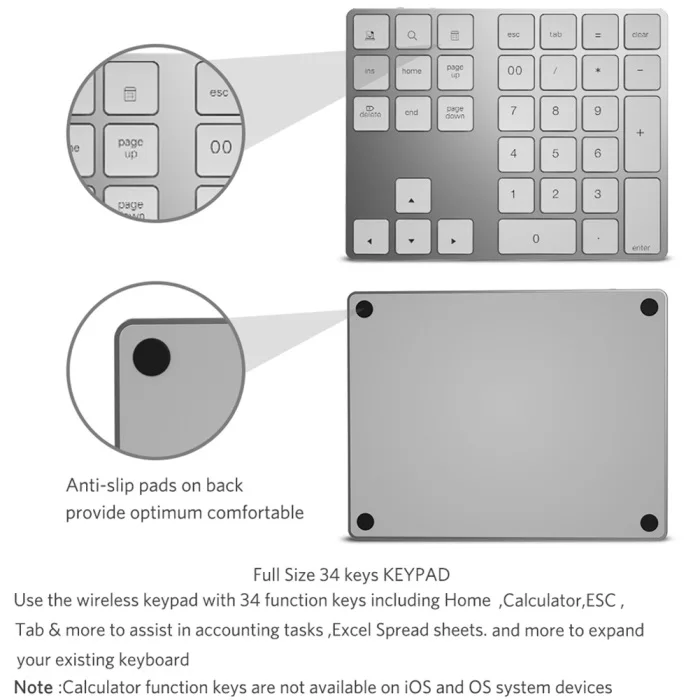 Bluetooth-клавиатура с номером, цифровая мини 34 клавиши, алюминиевый сплав для iOS Android OUJ99