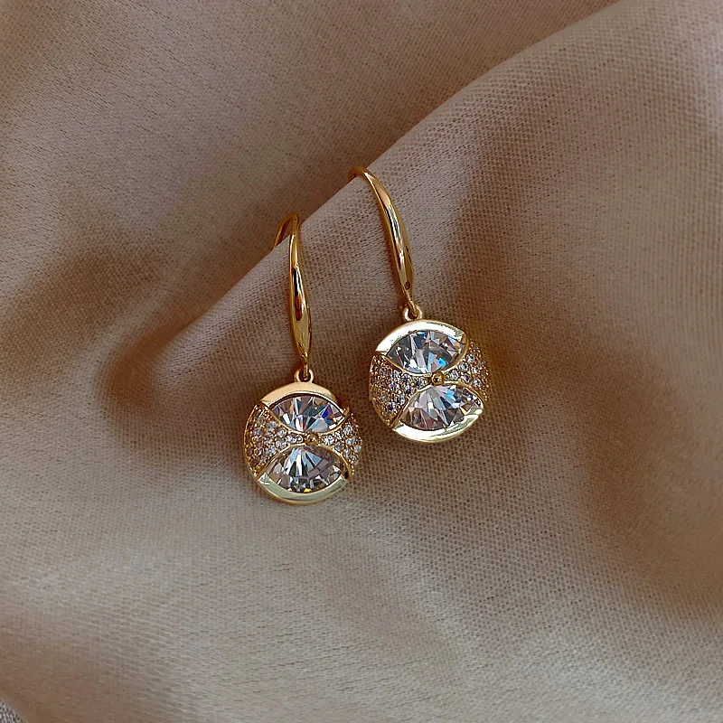 Dangle-Earrings Jewelry Crystal Water-Drop-Pendant Trendy Fashion Women for Sweet Round